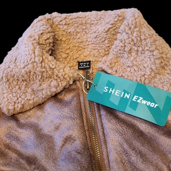 Shein  sz 4 faux suade cropped jacket with faux sterling liner - Picture 2 of 10